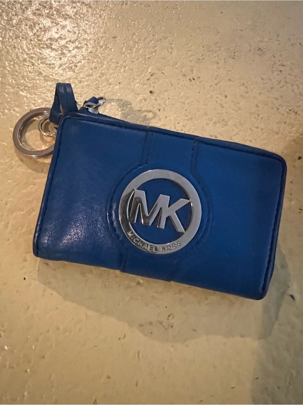 Michael Kors Cobalt Blue Leather MK Logo Coin Pouch Keyring - Picture 2 of 10